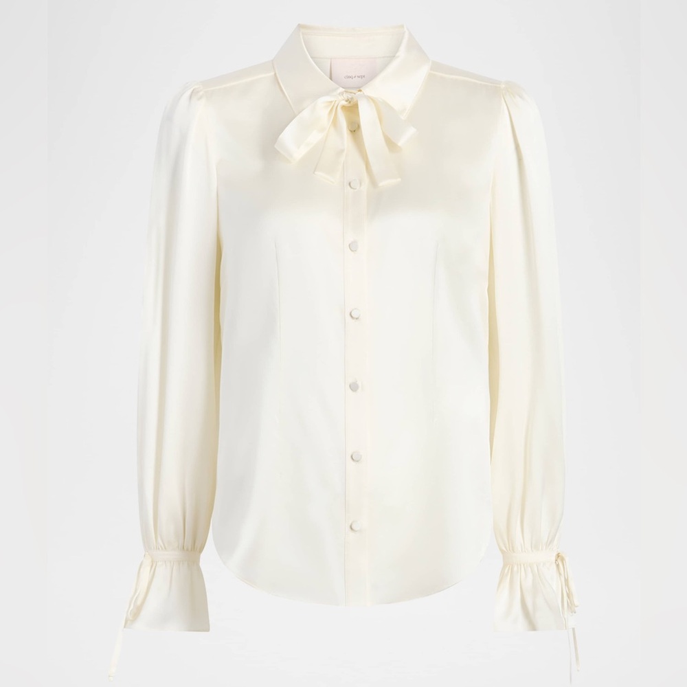 Cinq à Sept Troyer Silk Blouse Ivory Tie Neck Size XS NWOT Romantic Top
